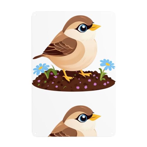 WHJDPP Kleiner Spatz im Blumenbeet, dekoratives Gemälde, 20,3 x 30,5 cm, aus Weißblech, verschleißfest und langlebig von WHJDPP