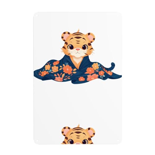 WHJDPP Kleiner Tiger, verpackt in einer Blumendecke, dekoratives Gemälde, 20,3 x 30,5 cm, aus Weißblech, verschleißfest und langlebig von WHJDPP