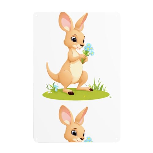 WHJDPP Kleines Känguru pflückt Blumen Bild Blechdose dekoratives Gemälde 20,3 x 30,5 cm aus Weißblech, verschleißfest und langlebig von WHJDPP