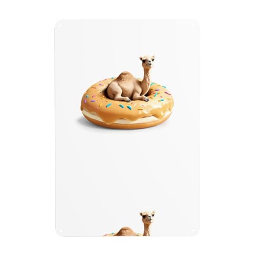 WHJDPP Kleines Kamel auf einem Donut-Bild, dekoratives Gemälde, 20,3 x 30,5 cm, aus Weißblech, verschleißfest und langlebig von WHJDPP