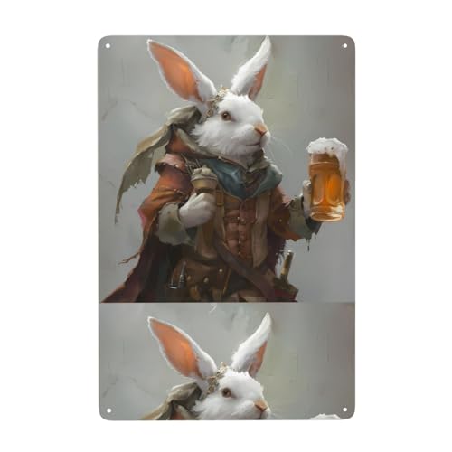 WHJDPP Kleines weißes Kaninchen mit Bier, dekoratives Gemälde, 20,3 x 30,5 cm, aus Weißblech, verschleißfest und langlebig WHJDPP Kleines weißes Kaninchen mit Bier, dekoratives Gemälde, 20,3 x 30,5 cm, aus Weißblech, verschleißfest und langlebig von WHJDPP