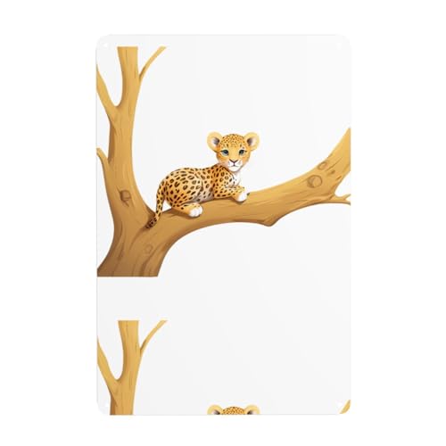 WHJDPP Leopardenjunges auf Baumstamm, dekoratives Gemälde, 20,3 x 30,5 cm, aus Weißblech, verschleißfest und langlebig von WHJDPP