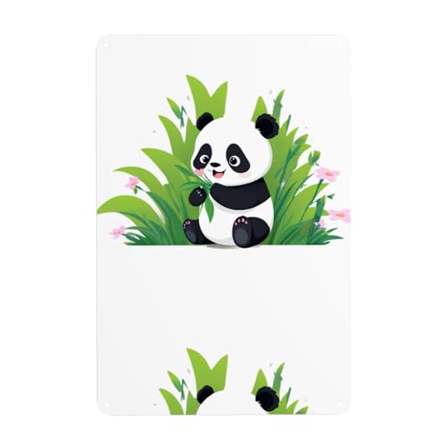 WHJDPP Panda pflückt Blumen Bild Blechdose dekoratives Gemälde 20,3 x 30,5 cm aus Weißblech, verschleißfest und langlebig von WHJDPP