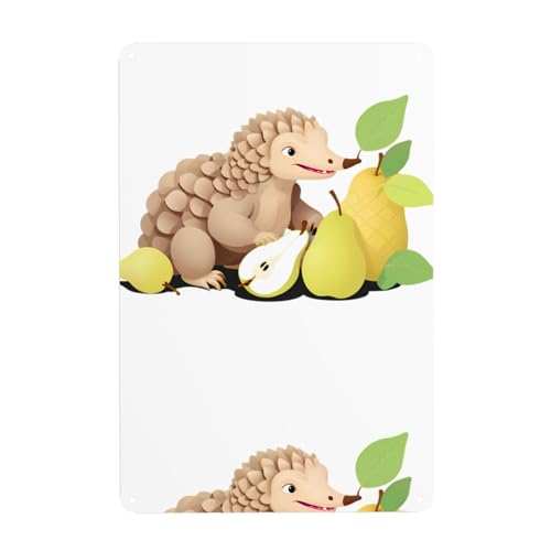 WHJDPP Pangolin essende Birnen Bild Blechdose dekoratives Gemälde 20,3 x 30,5 cm aus Weißblech, verschleißfest und langlebig von WHJDPP