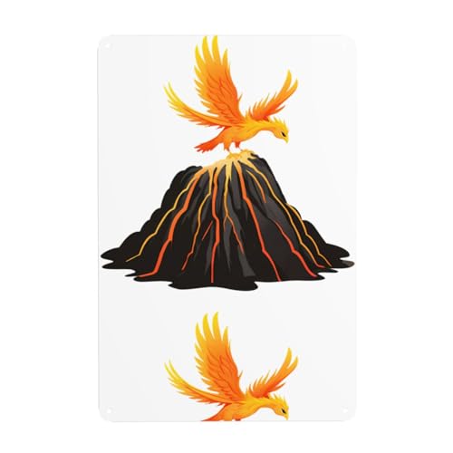 WHJDPP Phoenix auf dem Vulkan, dekoratives Gemälde, 20,3 x 30,5 cm, aus Weißblech, verschleißfest und langlebig von WHJDPP