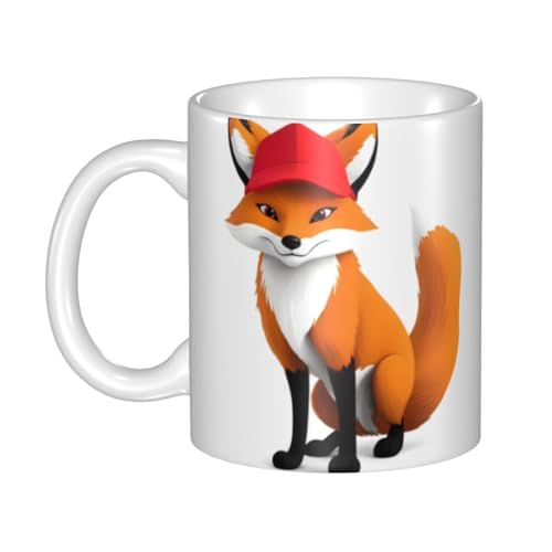 WHJDPP Red Hat Fox_107363918 Keramikbecher für Cappuccino, Latte, Müsli, Joghurt, Milch, heiße oder kalte Getränke, Mikrowellenofen von WHJDPP
