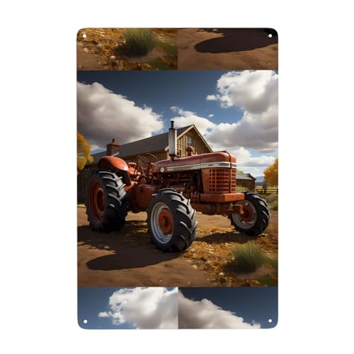 WHJDPP Rotes Traktor-Bild in Blechdose, dekoratives Gemälde, 20,3 x 30,5 cm, aus Weißblech, verschleißfest und langlebig von WHJDPP