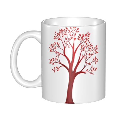 WHJDPP Schöne Keramiktasse mit rotem Baum für Cappuccino, Latte, Müsli, Joghurt, Milch, heiße oder kalte Getränke, Mikrowellenofen von WHJDPP