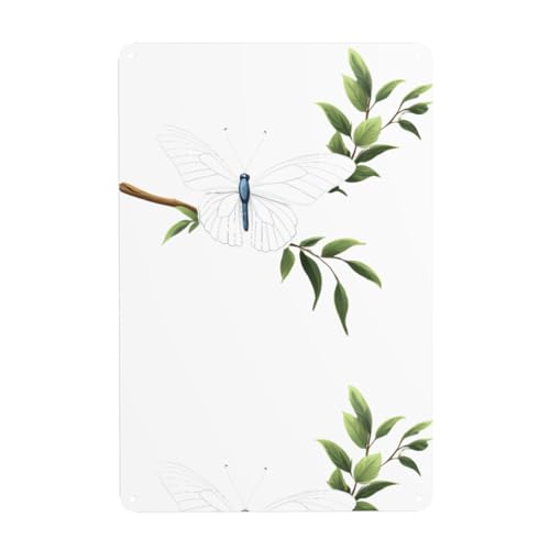 WHJDPP Weißer Schmetterling auf Ast, dekoratives Gemälde, 20,3 x 30,5 cm, aus Weißblech, verschleißfest und langlebig von WHJDPP