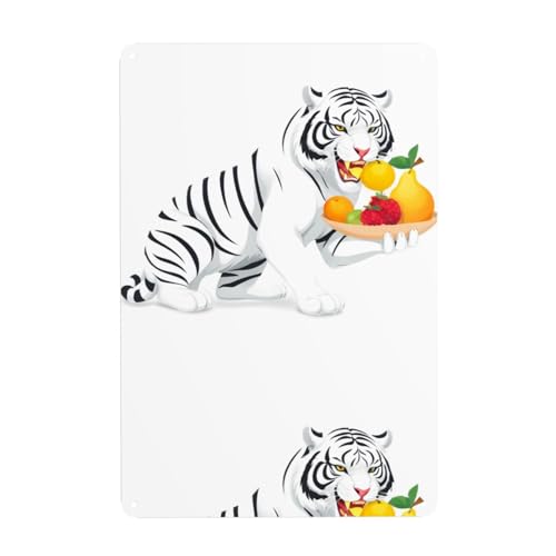 WHJDPP Weißer Tiger, der Obst isst, dekoratives Gemälde, 20,3 x 30,5 cm, aus Weißblech, verschleißfest und langlebig WHJDPP Weißer Tiger, der Obst isst, dekoratives Gemälde, 20,3 x 30,5 cm, aus Weißblech, verschleißfest und langlebig von WHJDPP