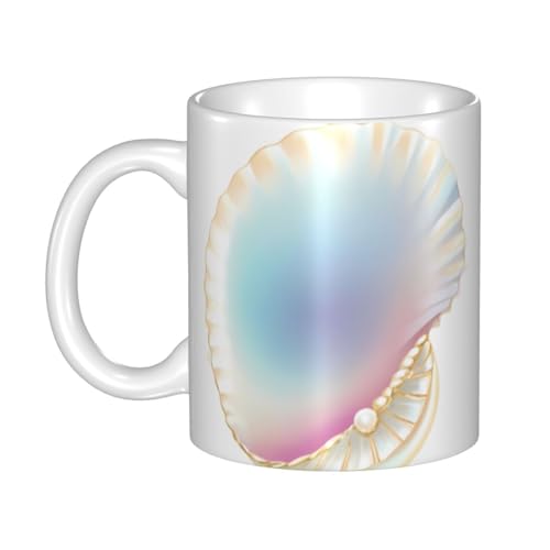 WHJDPP Wunderschöne Keramiktasse mit Perlenmuschelmotiv für Cappuccino, Latte, Müsli, Joghurt, Milch, heiße oder kalte Getränke, Mikrowellenofen von WHJDPP