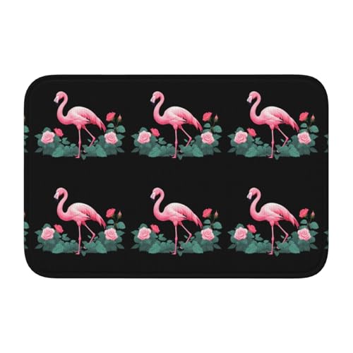 Bodenmatten-Saum, 40 x 60 WHJSHOP Flamingo unter Rosensträuchern, rutschfest, tropfgeformter Boden, ideal leicht zu reinigen und resistent gegen Verblassen von WHJSHOP