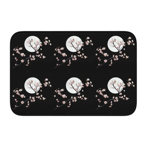 Bodenmatten-Saum, 40 x 60 WHJSHOP mit Blumenzweigen unter dem Mond, rutschfest, tropfgeformter Boden, ideal leicht zu reinigen und resistent gegen Verblassen von WHJSHOP