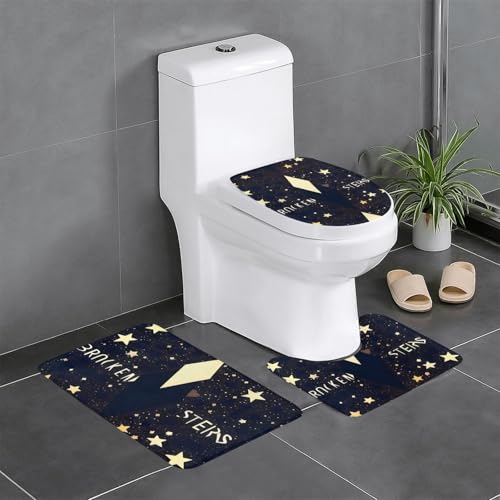 Rutschfeste Bodenmatte, 3er-Set, Motiv: WHJSHOP Broken Stars Druck, U-förmige WC-Bodenmatte, fest befestigt, saugfähig und langlebig, dick und bequem von WHJSHOP