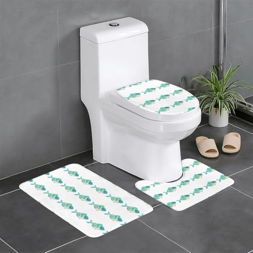 Rutschfeste Bodenmatte, 3er-Set, Motiv: WHJSHOP Fische im Sommer, U-förmige WC-Bodenmatte, fest befestigt, saugfähig und langlebig, dick und bequem Rutschfeste Bodenmatte, 3er-Set, Motiv: WHJSHOP Fische im Sommer, U-förmige WC-Bodenmatte, fest befestigt, saugfähig und langlebig, dick und bequem von WHJSHOP