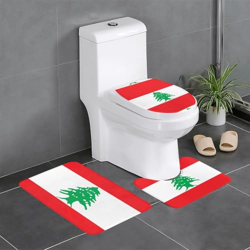 Rutschfeste Bodenmatte, 3er-Set, Motiv: WHJSHOP Flagge des Libanon, U-förmige WC-Bodenmatte, fest befestigt, saugfähig und langlebig, dick und bequem Rutschfeste Bodenmatte, 3er-Set, Motiv: WHJSHOP Flagge des Libanon, U-förmige WC-Bodenmatte, fest befestigt, saugfähig und langlebig, dick und bequem von WHJSHOP