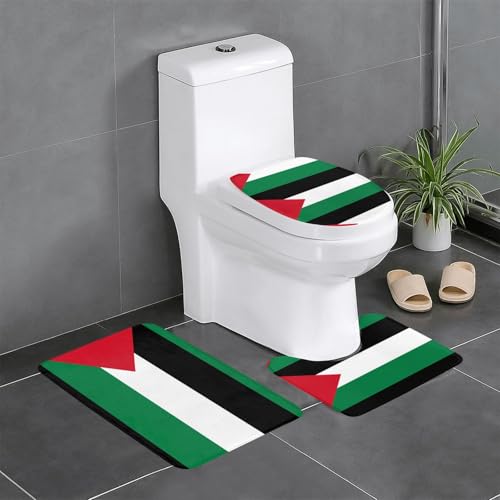 Rutschfeste Bodenmatte, 3er-Set, Motiv: WHJSHOP Flagge des Staates Palästina, U-förmige WC-Bodenmatte, fest befestigt, saugfähig und langlebig, dick und bequem von WHJSHOP