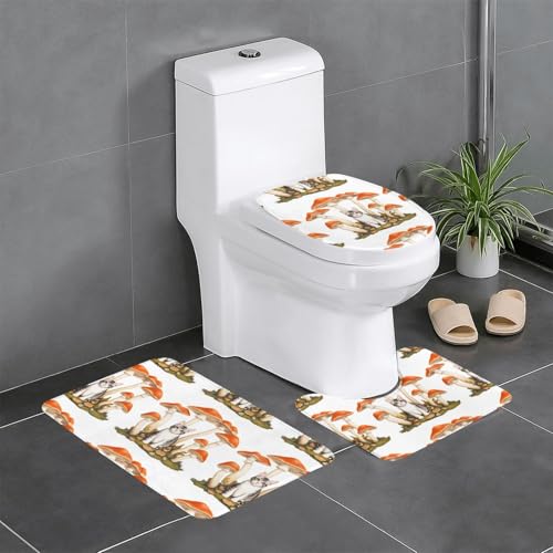 Rutschfeste Bodenmatte, 3er-Set, Motiv: WHJSHOP Katze auf Pilzen, U-förmige WC-Bodenmatte, fest befestigt, saugfähig und langlebig, dick und bequem Rutschfeste Bodenmatte, 3er-Set, Motiv: WHJSHOP Katze auf Pilzen, U-förmige WC-Bodenmatte, fest befestigt, saugfähig und langlebig, dick und bequem von WHJSHOP