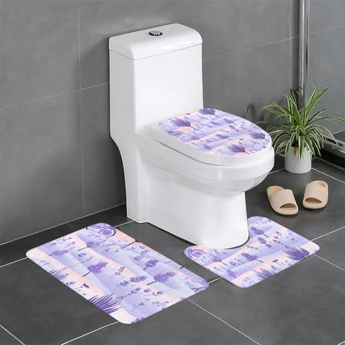 Rutschfeste Bodenmatte, 3er-Set, Motiv: WHJSHOP Lavendel, Feldfahrrad, U-förmige WC-Bodenmatte, fest befestigt, saugfähig und langlebig, dick und bequem Rutschfeste Bodenmatte, 3er-Set, Motiv: WHJSHOP Lavendel, Feldfahrrad, U-förmige WC-Bodenmatte, fest befestigt, saugfähig und langlebig, dick und bequem von WHJSHOP