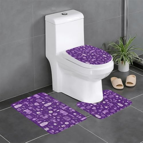 Rutschfeste Bodenmatte, 3er-Set, Motiv: WHJSHOP Nurse Muster, lila Druck, U-förmige WC-Bodenmatte, fest befestigt, saugfähig und langlebig, dick und bequem Rutschfeste Bodenmatte, 3er-Set, Motiv: WHJSHOP Nurse Muster, lila Druck, U-förmige WC-Bodenmatte, fest befestigt, saugfähig und langlebig, dick und bequem von WHJSHOP