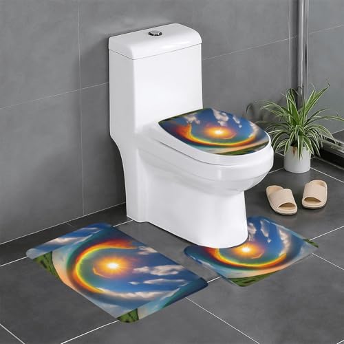 Rutschfeste Bodenmatte, 3er-Set, Motiv: WHJSHOP Sonne hoch im Himmel, U-förmige WC-Bodenmatte, fest befestigt, saugfähig und langlebig, dick und bequem Rutschfeste Bodenmatte, 3er-Set, Motiv: WHJSHOP Sonne hoch im Himmel, U-förmige WC-Bodenmatte, fest befestigt, saugfähig und langlebig, dick und bequem von WHJSHOP