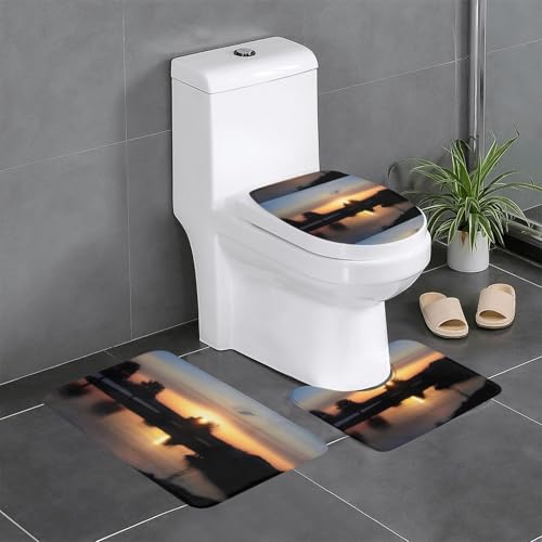 Rutschfeste Bodenmatte, 3er-Set, Motiv: WHJSHOP Sunset Print, U-förmige WC-Bodenmatte, fest befestigt, saugfähig und langlebig, dick und bequem Rutschfeste Bodenmatte, 3er-Set, Motiv: WHJSHOP Sunset Print, U-förmige WC-Bodenmatte, fest befestigt, saugfähig und langlebig, dick und bequem von WHJSHOP
