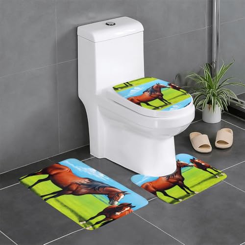 Rutschfeste Bodenmatte, 3er-Set, Motiv: WHJSHOP Zwei Pferde, U-förmige WC-Bodenmatte, fest befestigt, saugfähig und langlebig, dick und bequem Rutschfeste Bodenmatte, 3er-Set, Motiv: WHJSHOP Zwei Pferde, U-förmige WC-Bodenmatte, fest befestigt, saugfähig und langlebig, dick und bequem von WHJSHOP