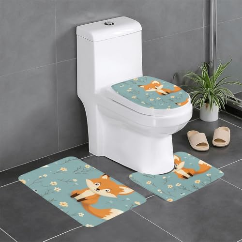 Rutschfeste Bodenmatte, 3er-Set, Motiv: WHJSHOP kleiner Fuchs, U-förmige WC-Bodenmatte, fest befestigt, saugfähig und langlebig, dick und bequem Rutschfeste Bodenmatte, 3er-Set, Motiv: WHJSHOP kleiner Fuchs, U-förmige WC-Bodenmatte, fest befestigt, saugfähig und langlebig, dick und bequem von WHJSHOP