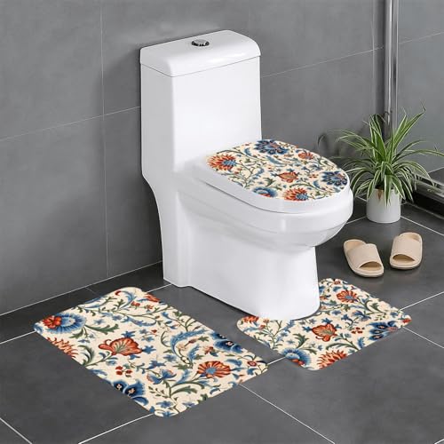 Rutschfeste Bodenmatte, 3er-Set, WHJSHOP Antik Orientalistischer Kunstdruck, U-förmige WC-Bodenmatte, fest befestigt, saugfähig und langlebig, dick und bequem von WHJSHOP