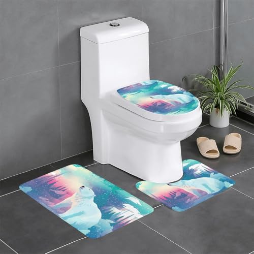 Rutschfeste Bodenmatte, 3er-Set, WHJSHOP Nordlichter, Eisbär-Druck, U-förmige WC-Bodenmatte, fest befestigt, saugfähig und langlebig, dick und bequem Rutschfeste Bodenmatte, 3er-Set, WHJSHOP Nordlichter, Eisbär-Druck, U-förmige WC-Bodenmatte, fest befestigt, saugfähig und langlebig, dick und bequem von WHJSHOP