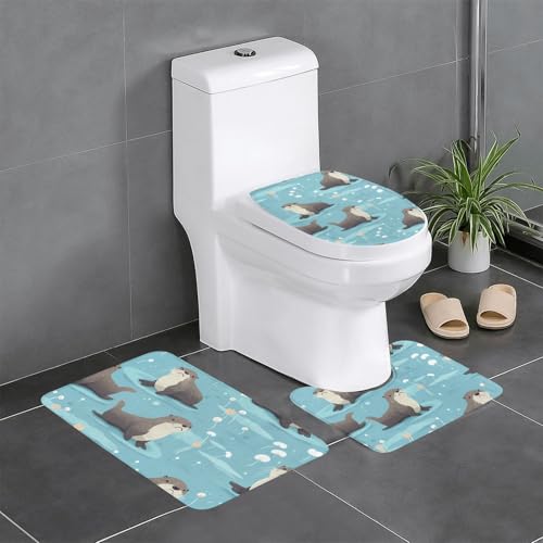 Rutschfeste Bodenmatte, 3er-Set, WHJSHOP Otter-Druck, U-förmige WC-Bodenmatte, fest befestigt, saugfähig und langlebig, dick und bequem Rutschfeste Bodenmatte, 3er-Set, WHJSHOP Otter-Druck, U-förmige WC-Bodenmatte, fest befestigt, saugfähig und langlebig, dick und bequem von WHJSHOP