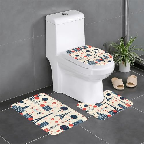 Rutschfeste Bodenmatte, 3er-Set, WHJSHOP Paris Druck, U-förmige WC-Bodenmatte, fest befestigt, saugfähig und langlebig, dick und bequem von WHJSHOP