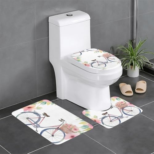Rutschfeste Bodenmatte, 3er-Set, WHJSHOP hübscher Fahrraddruck, U-förmige WC-Bodenmatte, fest befestigt, saugfähig und langlebig, dick und bequem Rutschfeste Bodenmatte, 3er-Set, WHJSHOP hübscher Fahrraddruck, U-förmige WC-Bodenmatte, fest befestigt, saugfähig und langlebig, dick und bequem von WHJSHOP