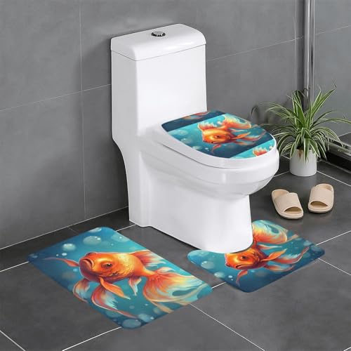 Rutschfeste Bodenmatte, 3er-Set, WHJSHOP niedlicher Goldfisch-Druck, U-förmige WC-Bodenmatte, fest befestigt, saugfähig und langlebig, dick und bequem Rutschfeste Bodenmatte, 3er-Set, WHJSHOP niedlicher Goldfisch-Druck, U-förmige WC-Bodenmatte, fest befestigt, saugfähig und langlebig, dick und bequem von WHJSHOP