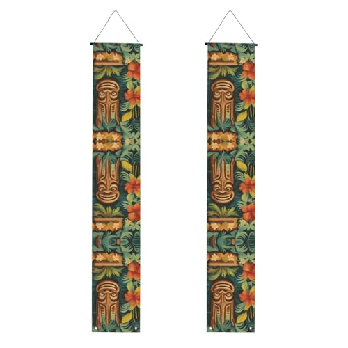 WHJSHOP Aloha Tiki Muster Druck Abschlussfeier Veranda Banner – stabil, langlebig, waschbar und wiederverwendbar, Abschlussdekoration, 30,5 x 180,9 cm von WHJSHOP