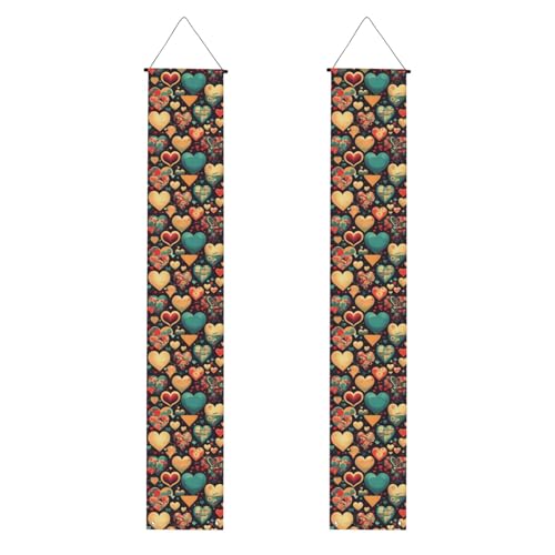 WHJSHOP Banner für Abschlussfeiern, Veranda mit bunten Herzen, robust, langlebig, waschbar und wiederverwendbar, 30,5 x 180 cm von WHJSHOP