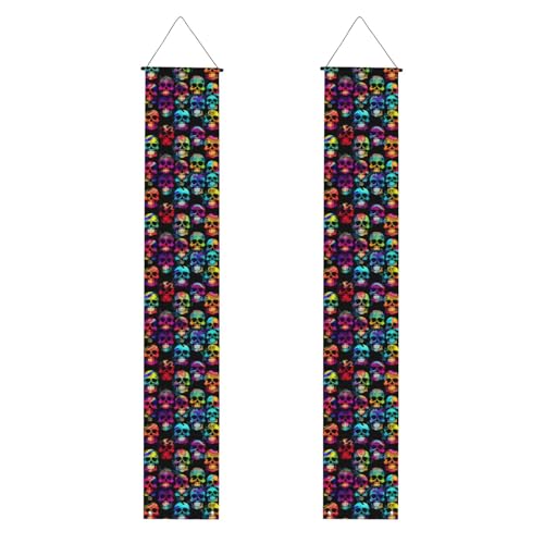 WHJSHOP Banner mit farbigem Totenkopf-Druck, robust, langlebig, waschbar und wiederverwendbar, Abschlussdekoration, 30,5 x 180 cm von WHJSHOP