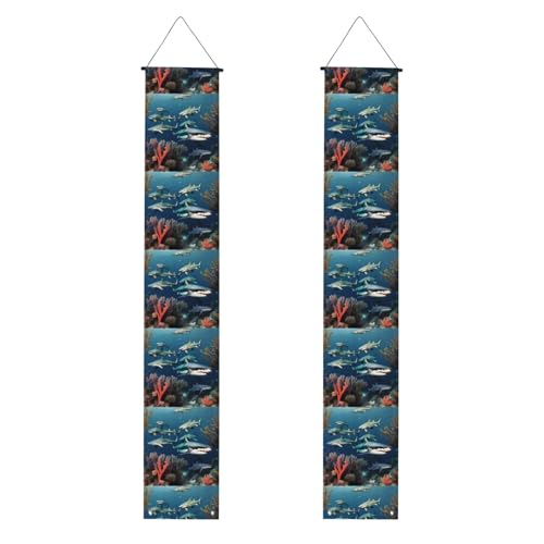 WHJSHOP Bedrucktes Banner für die Veranda, Motiv: Haie unter dem Meer, robust, langlebig, waschbar und wiederverwendbar, 30,5 x 180 cm von WHJSHOP