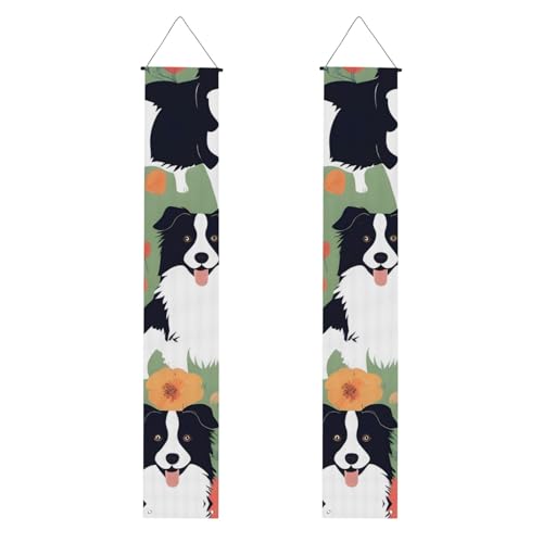 WHJSHOP Border Collie Florals Print Graduation Veranda Banner – stabil, langlebig, waschbar und wiederverwendbar, Abschlussdekoration, 30,5 x 180,9 cm von WHJSHOP