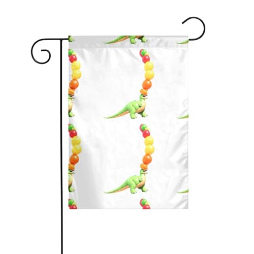 WHJSHOP Dinosaurier mit Luftballons auf dem Kopf, Gartenflagge, Hofdekoration, 30,5 x 45,7 cm, dick, langlebig von WHJSHOP