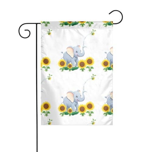 WHJSHOP Elefant bewässert Sonnenblumen, Gartenflagge, Hofdekoration, 30,5 x 45,7 cm, dick, langlebig von WHJSHOP