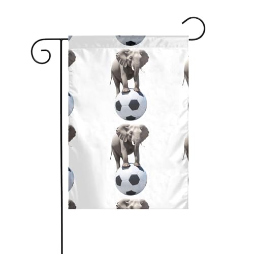 WHJSHOP Elefant steht auf Fußballball, Gartenflagge, Hofdekoration, 30,5 x 45,7 cm, dick, langlebig von WHJSHOP
