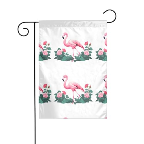 WHJSHOP Flamingo unter Rosensträuchern, Gartenflagge, Hofdekoration, 30,5 x 45,7 cm, dick, langlebig von WHJSHOP