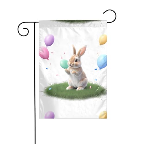 WHJSHOP Gartenflagge, Motiv: Kleines Kaninchen, spielt glücklich, 30,5 x 45,7 cm, dick, langlebig von WHJSHOP