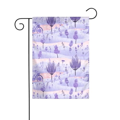 WHJSHOP Lavendelfeld-Fahrradbild, Gartenflagge, Hofdekoration, 30,5 x 45,7 cm, dick, langlebig von WHJSHOP