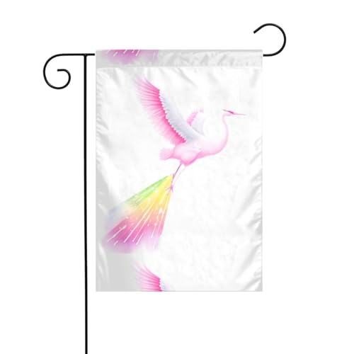 WHJSHOP Rosa Kranichbild, Gartenflagge, Hofdekoration, 30,5 x 45,7 cm, dick, langlebig von WHJSHOP