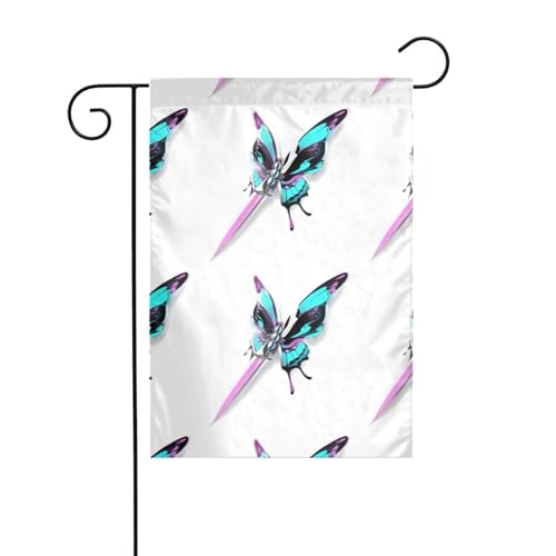 WHJSHOP Schmetterling durchbohrt von einem Schwert, Gartenflagge, Hofdekoration, 30,5 x 45,7 cm, dick, langlebig von WHJSHOP