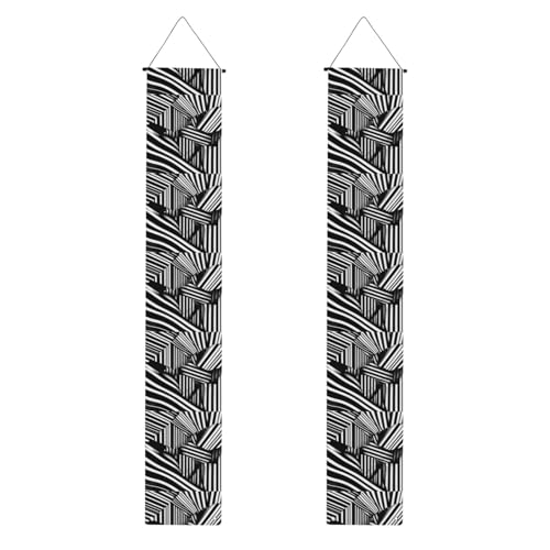 WHJSHOP Schwarz-weiße geometrische Linien, Druck für Abschlussfeiern, Veranda, Banner – robust, langlebig, waschbar und wiederverwendbar, Abschlussdekoration, 30,5 x 180,9 cm von WHJSHOP