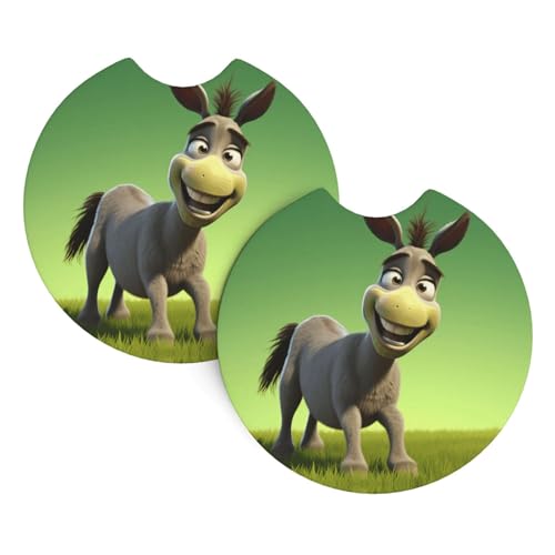 Auto-Untersetzer, 2 Stück, WHJSSF Cartoon-Esel, Ar-Druck, strapazierfähiges Chloropren-Kautschuk, wasserdicht, schnell trocknend, geruchloser Getränkehalter-Schutz von WHJSSF