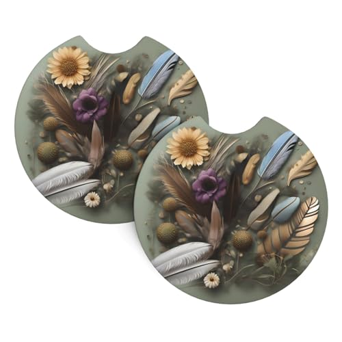 Auto-Untersetzer, 2 Stück, WHJSSF Feder-Blumendruck, strapazierfähiges Chloropren-Kautschuk, wasserdicht, schnell trocknend, geruchloser Getränkehalter-Schutz von WHJSSF
